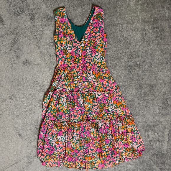 J.Crew Tiered Sleeveless Midi Dress Micro Meadow Floral Flower Garden Boho XXSP - Picture 2 of 6